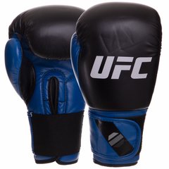 Перчатки боксерские PU на липучке UFC PRO Compact UHK-75001 (PU, р-р Reg(S-M), синий-черный)