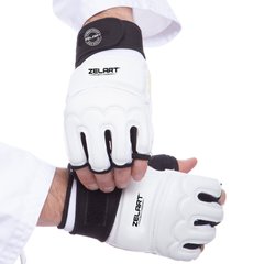 Перчатки для тхэквондо с фиксатором запястья Zelart BO-2310-W (PU, полиэстер, р-р XS-XL, белый)