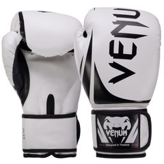 Перчатки боксерские кожаные на липучке VENUM CHALLENGER VN1108 WHITE (кожа, р-р 10-12oz, белый)