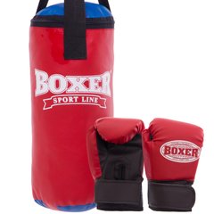 Боксерский набор детский (перчатки+мешок) BOXER 1008-2026 (винил, мешок h-38см, d-16см, перчатки 4oz, цвета в ассортименте)