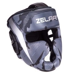 Шлем боксерский с полной защитой PU Zelart BO-2530 (р-р S-XL, черный-серый)