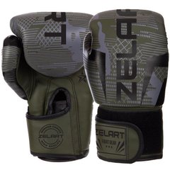 Перчатки боксерские PU на липучке Zelart BO-2533 (р-р 6-14oz, черный-зеленый камуфляж)