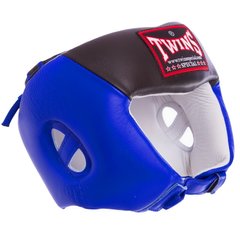 Шлем боксерский открытый кожаный TWINS HGL8-2T (р-р M-XL, синий-черный)