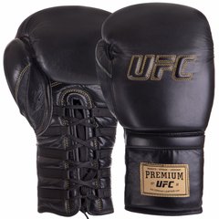 Перчатки боксерские кожаные на липучке UFC PRO Prem Lace Up UHK-75047 (р-р 18oz, черный)