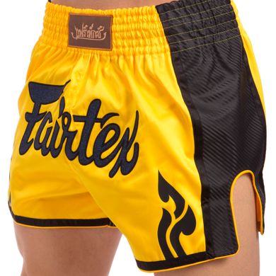 Шорти для тайського боксу та кікбоксингу FAIRTEX BS1701 YELLOW/BLACK (сатин, нейлон, р-р M-XL, жовтий-чорний) BS1703-5