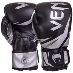 Перчатки боксерские кожаные на липучке VENUM CHALLENGER 3.0 VN03525-128 (р-р 10-14oz, черный-серебряный)