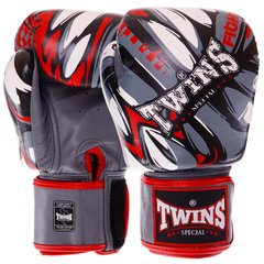 Перчатки боксерские кожаные на липучке TWINS FBGVL3-55 DEMON (р-р 10-14oz, серый-красный)