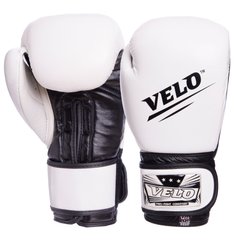 Перчатки боксерские кожаные на липучке VELO VL-2210 (р-р 10-14oz, цвета в ассортименте)