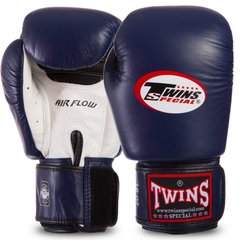 Перчатки боксерские кожаные на липучке TWINS BGVLA2 (р-р 10-16oz, темно-синий-белый)