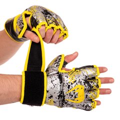 Перчатки для смешанных единоборств MMA кожаные VNM TRAMO VL-5791 (р-р M-XL, черный-серый-желтый)