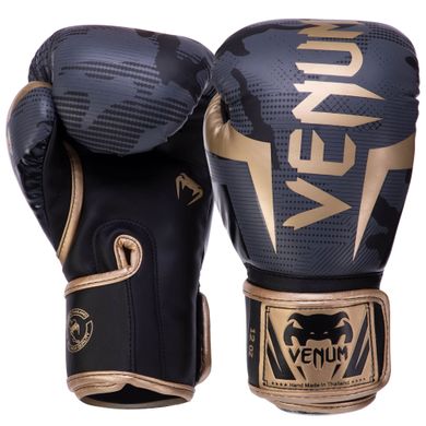 Рукавички боксерські шкіряні на липучці VENUM ELITE BOXING VN1392-535 CAMO/GOLD (шкіра, р-р 10-16oz, камуфляж)