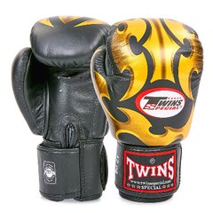 Перчатки боксерские кожаные на липучке TWINS FBGVL3-22 (р-р 10-18oz, черный-золотой)