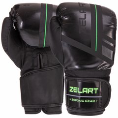 Перчатки боксерские PU на липучке ZELART VL-3085 (р-р 8-14oz, черный-салатовый)
