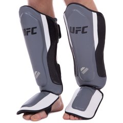 Защита голени и стопы Муай Тай, ММА, Кикбоксинг кожаная UFC PRO Training UHK-69982 (р-р L-XL, серебряный-черный)