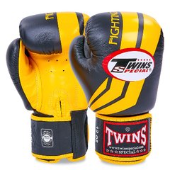 Перчатки боксерские кожаные на липучке TWINS FBGVL3-43 (р-р 10-16oz, черный-желтый)