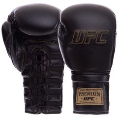 Перчатки боксерские кожаные на липучке UFC PRO Prem Lace Up UHK-75044 (р-р 12oz, черный)