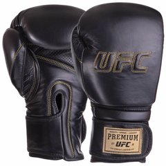 Перчатки боксерские кожаные на липучке UFC PRO Prem Hook & Loop UHK-75048 (р-р 12oz, черный)
