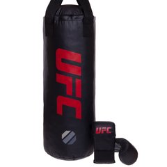 Боксерский набор детский (перчатки+мешок) UFC UHY-75155 MMA (PVC мешок h-60см, d-23см, PU перчатки снарядные, черный)