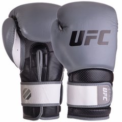 Перчатки боксерские кожаные на липучке UFC PRO Training UHK-69994 (р-р 14oz, серый-черный)