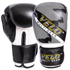 Перчатки боксерские кожаные на липучке VELO VL-2229 (р-р 10-14oz, черный)